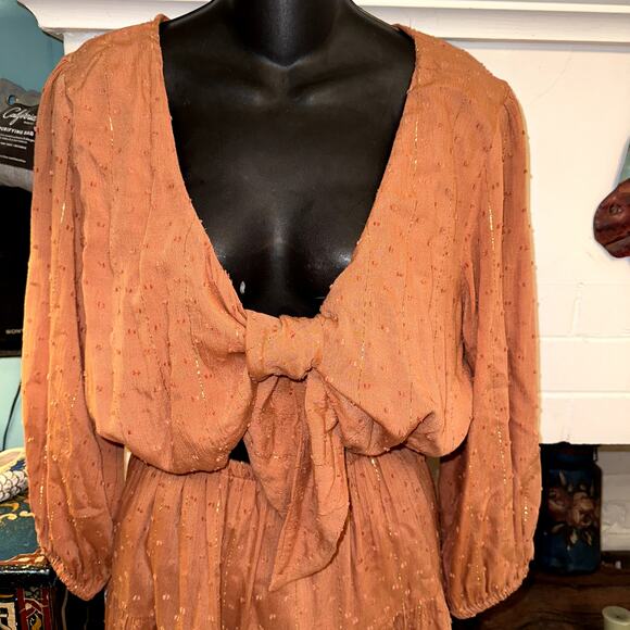 L*SPACE "STAY GOLDEN" BOHO DRESS REVOLVE CLOTHING CHALLIS W/ LUREX THREADS - Picture 5 of 10
